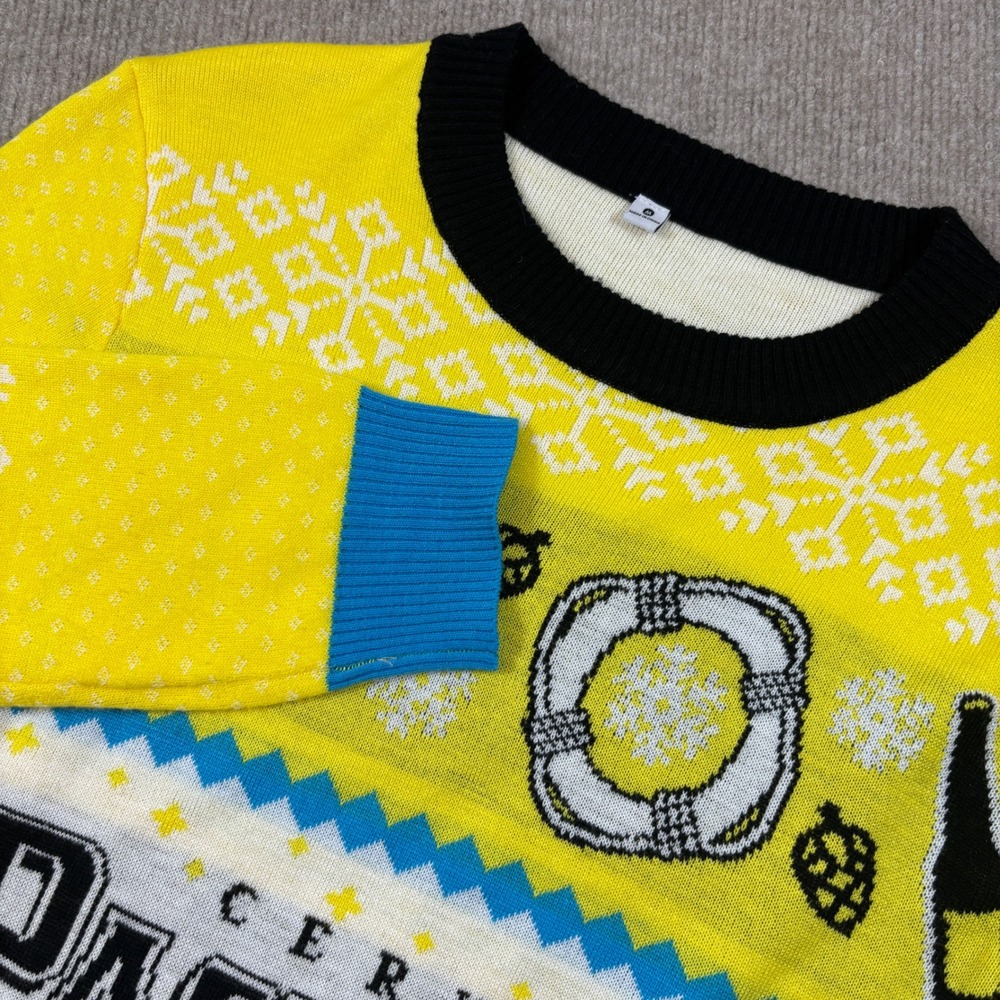 Pacifico Cerveza Yellow Ugly Christmas Sweater Adult‎ Size Medium EUC